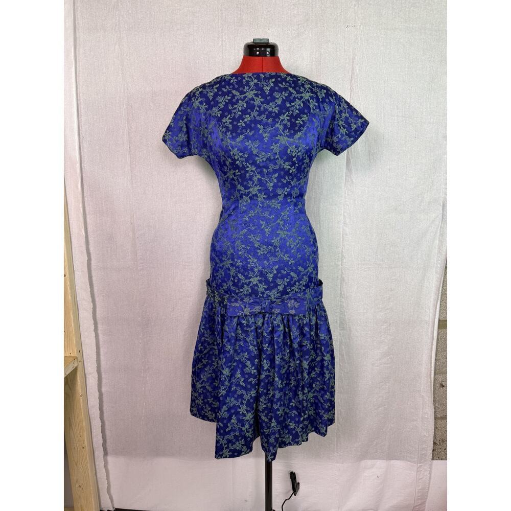 VINTAGE 50s Teena Paige Swing Party Mid-Century Day Dress Size 9 Blue D205